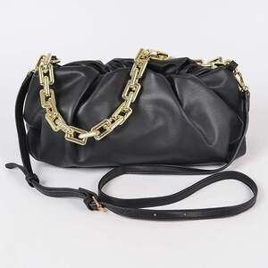Chain Pouch Black Leather Clutch Purse